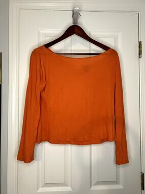 Charles Nolan New York Womens L Orange Silk Knit Boat Neck Long Sleeve Top